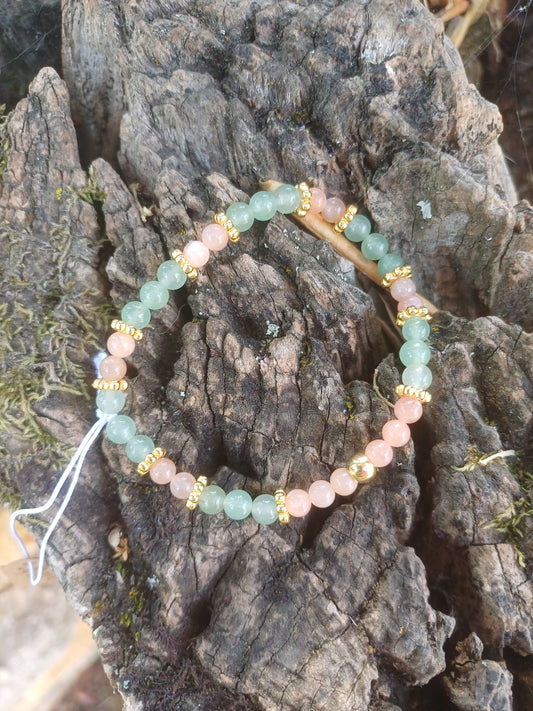 Bracelet : pierre du soleil et aventurine verte